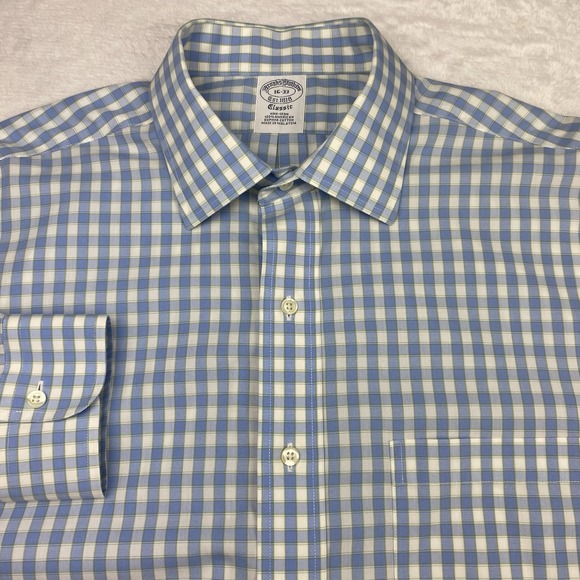 Brooks Brothers Other - Brooks Brothers Dress Shirt Men's 16-33 Blue/White/Green Check Classic No Iron